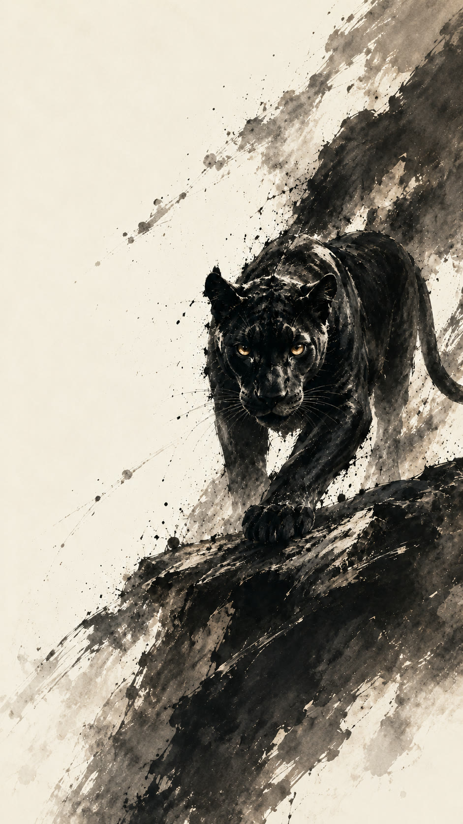 Begin — a black panther stepping forward on rocky terrain, the next move yours