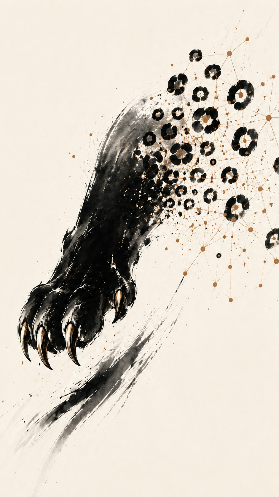 Karya Services — one paw, a constellation of capabilities radiating outward: AI Consulting, Software Development, Decision Engineering, Aurai Studio